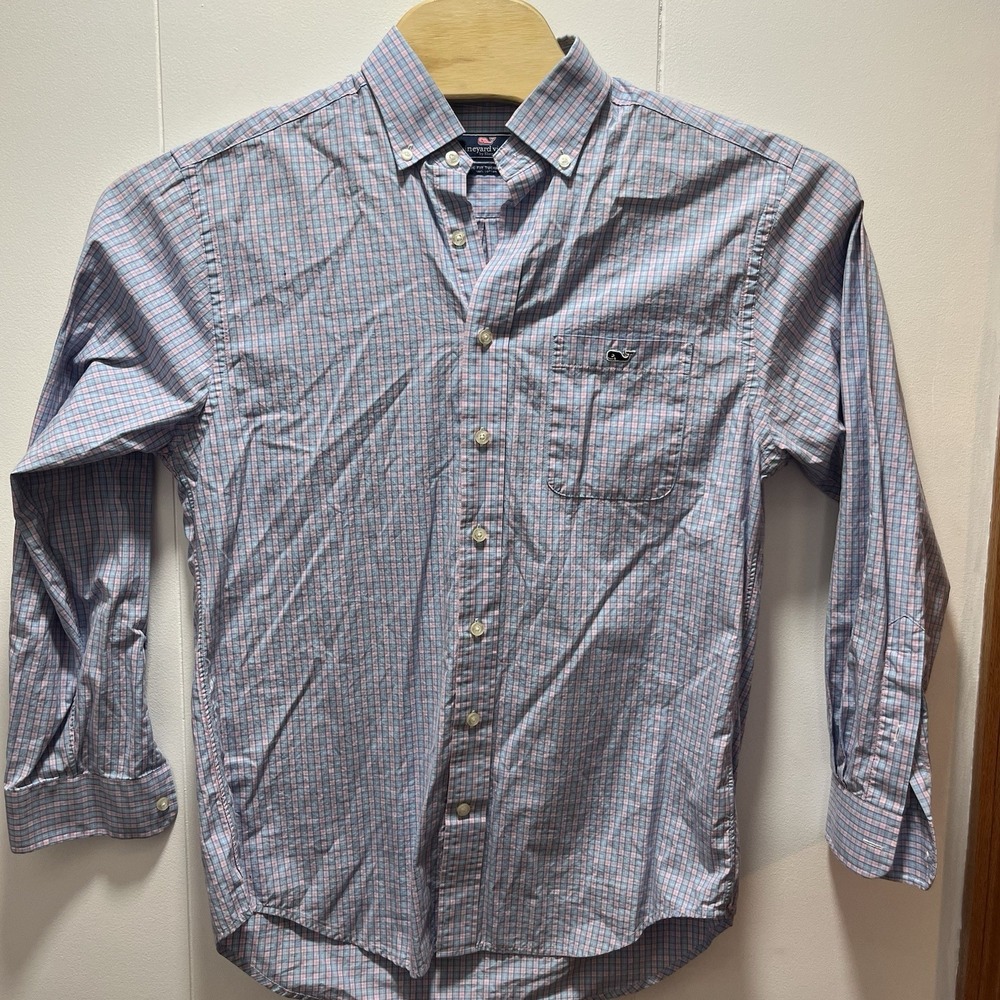 Vineyard Vines Classic‎ Fit Tucker Shirt Mens Size Medium Check Blue Pink Logo